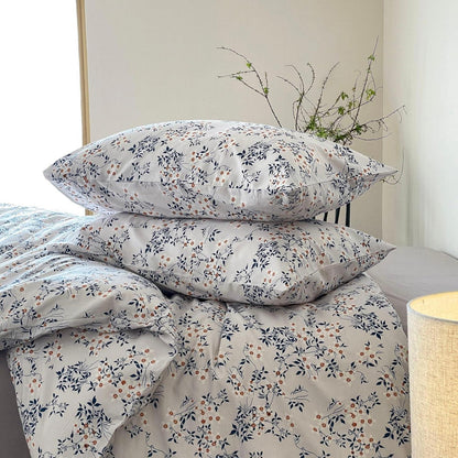 Blumen Bettwäsche Set 220x240 cm Baumwolle Weiß Blau 3tlg.