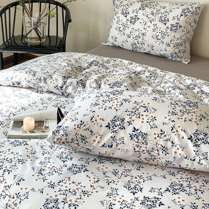 Blumen Bettwäsche Set 200x220 cm Weiß Blau 3tlg. Baumwolle