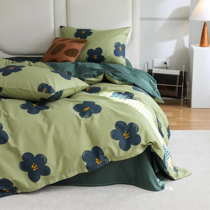 Blumen Bettwäsche Set 200x220 cm Grün Baumwolle