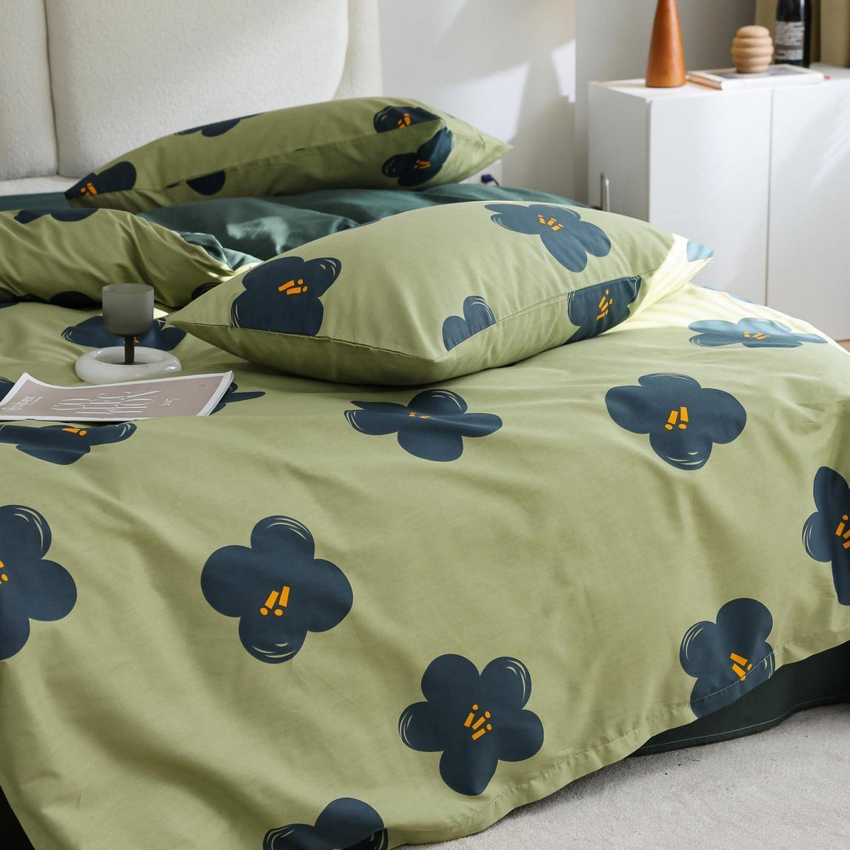 Blumen Bettwäsche Set 200x220 cm Grün Baumwolle