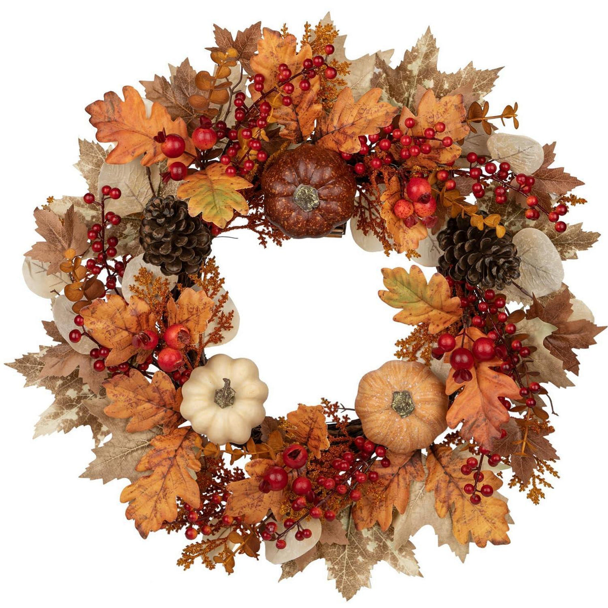 Herbstkranz 55cm mit Kürbissen und Laub, sofort dekorierbar