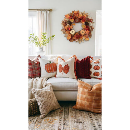 Herbstkranz 55cm mit Kürbissen und Laub, sofort dekorierbar