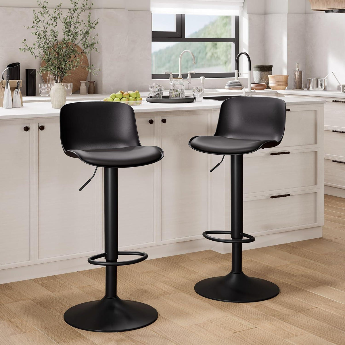 Höhenverstellbarer Barhocker 2er Set Schwarz mit Rückenlehne
