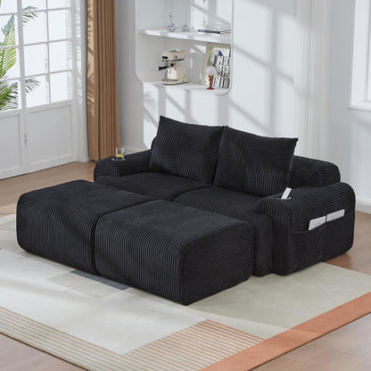 Modulares Cord Sofa 2-Sitzer mit Hockern & Stauraum