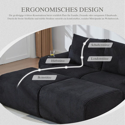 Modulares Cord Sofa 2-Sitzer mit Hockern & Stauraum