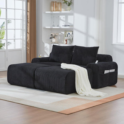 Modulares Cord Sofa 2-Sitzer mit Hockern & Stauraum