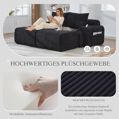 Modulares Cord Sofa 2-Sitzer mit Hockern & Stauraum