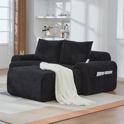 Modulares Cord Sofa 2-Sitzer mit Hocker & Stauraum Schwarz