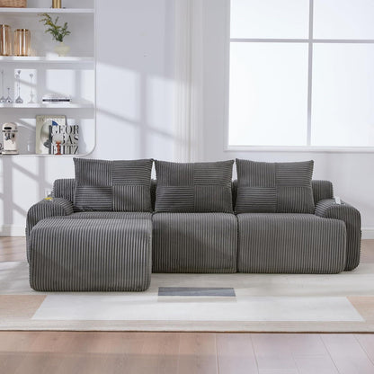 Modulares Cord Sofa 3-Sitzer mit Hocker & Stauraum