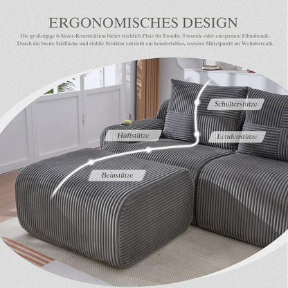 Modulares Cord Sofa 2-Sitzer mit Hocker & Stauraum
