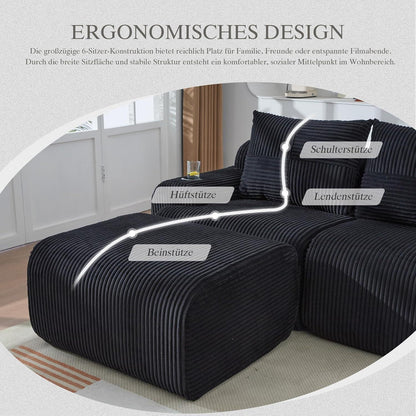 Modulares L-Form Sofa mit Hocker & Stauraum – Schwarz