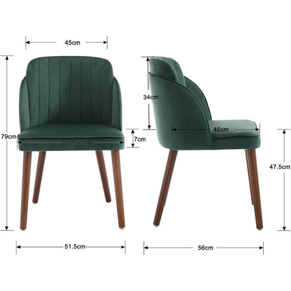 Esszimmerstühle 2er Set, Samt & Massivholz, Grün