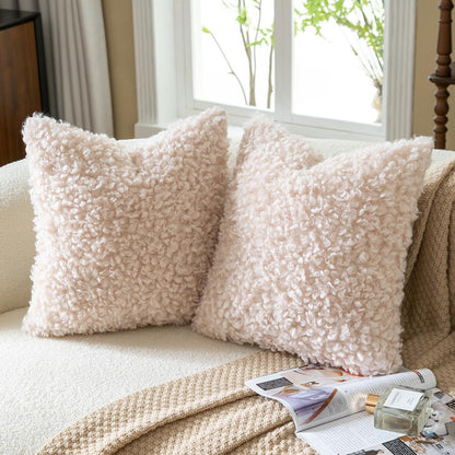 2x Kissenbezug 40x40 cm Aprikosenbeige Faux Pelz Bouclé