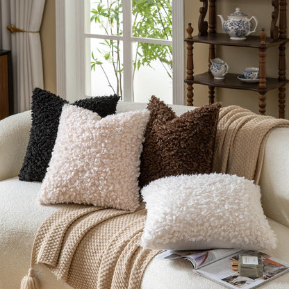 2x Kissenbezug 40x40 cm Aprikosenbeige Faux Pelz Bouclé