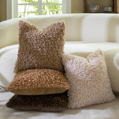 2x Kissenbezug 40x40 cm Aprikosenbeige Faux Pelz Bouclé