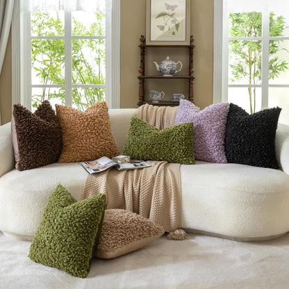 2er Set Kissenbezüge 30x50 cm Helllila Bouclé Faux Pelz
