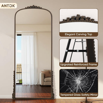 Vintage Standspiegel 180x80cm – Bronze, HD Glas & Bogenform
