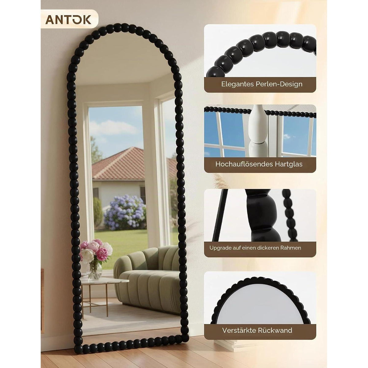 Ganzkörperspiegel 193x86 cm – Arch Design, Stand- & Wandspiegel Schwarz