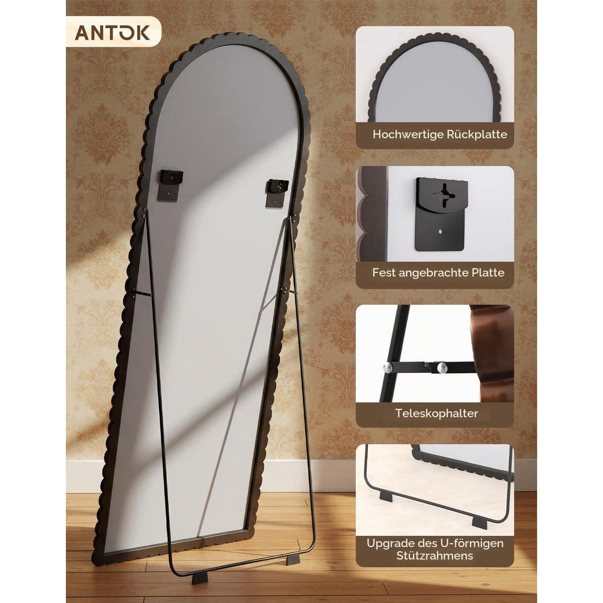 Ganzkörperspiegel 193x86 cm – Arch Design, Stand- & Wandspiegel Schwarz