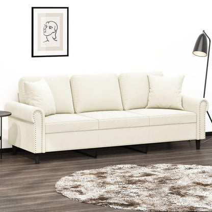 Modernes 3-Sitzer Sofa mit Armlehne, Creme Samt 180cm