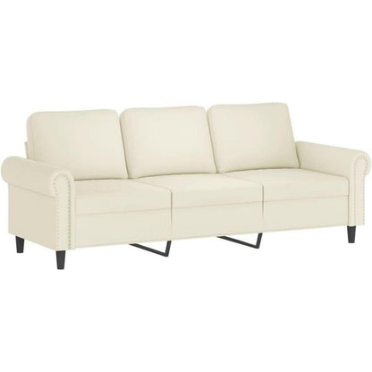 Modernes 3-Sitzer Sofa mit Armlehne, Creme Samt 180cm