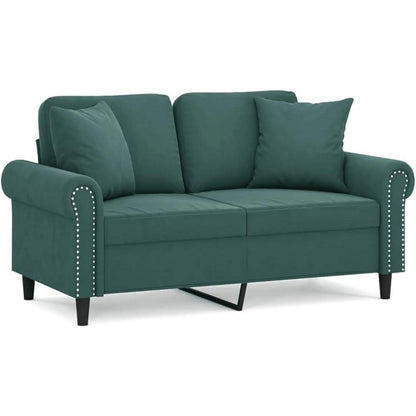 2-Sitzer Sofa Dunkelgrün mit Schlaffunktion & Zierkissen