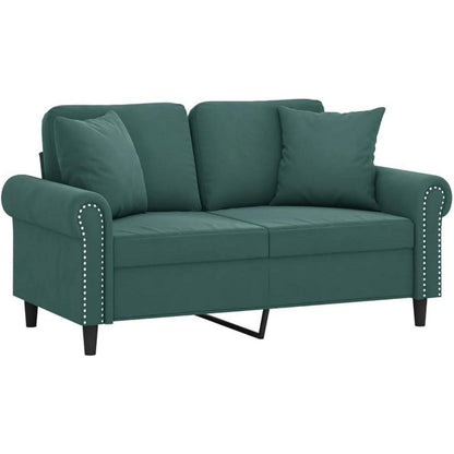 2-Sitzer Sofa Dunkelgrün mit Schlaffunktion & Zierkissen