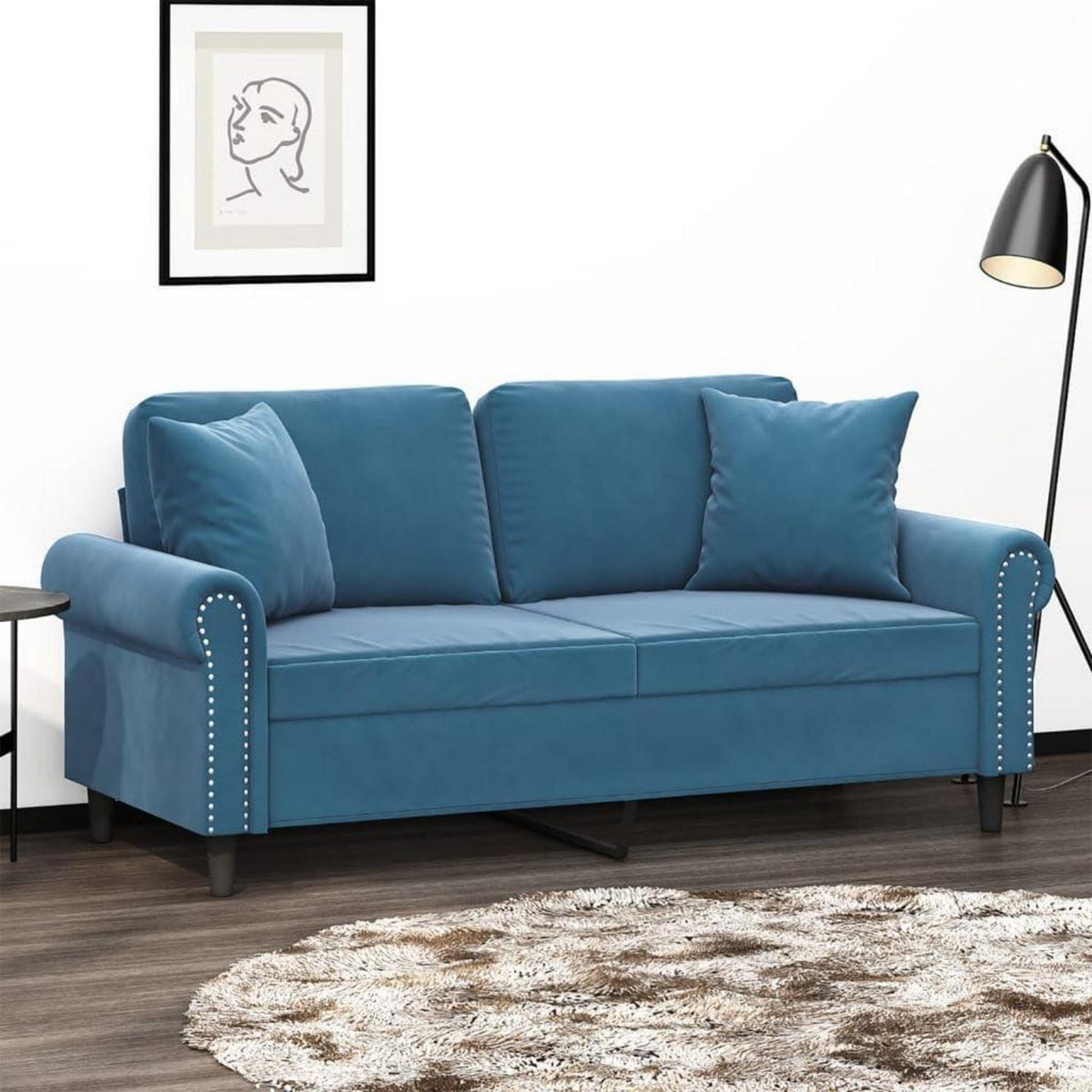 2-Sitzer Sofa mit Schlaffunktion, Blau, Samt, 140cm