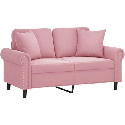 2-Sitzer Sofa Samt Rosa – Modernes Mini Sofa mit Kissen