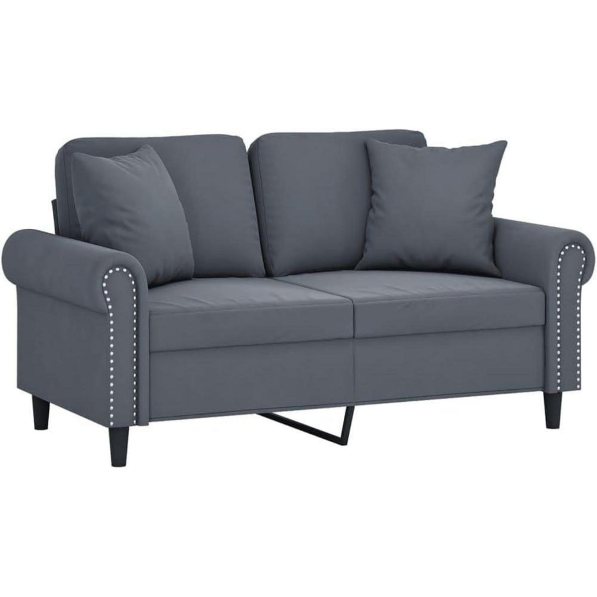 2-Sitzer Sofa Samt Dunkelgrau – Modernes Mini Sofa mit Kissen