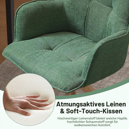 Drehbarer Esszimmerstuhl Grün mit Armlehnen & Eichenholzbeine