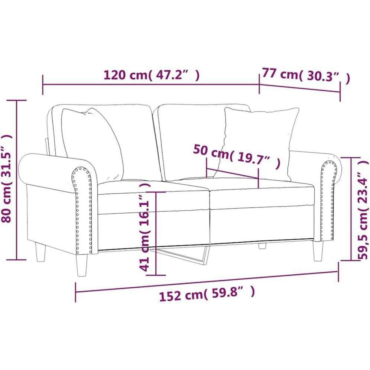 2-Sitzer Sofa Samt Weinrot – Modernes Mini Sofa mit Kissen