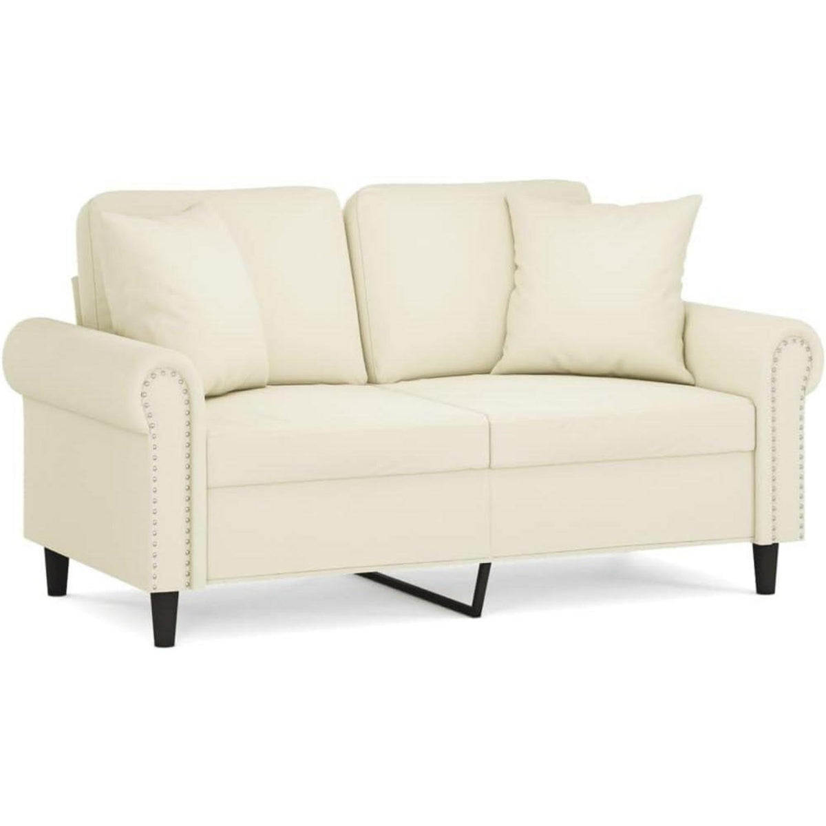 2-Sitzer Sofa Samt Creme – Modernes Mini Sofa mit Kissen