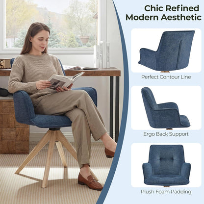 Drehbarer Sessel Blau Bouclé – Wohnzimmerstuhl mit Eichenholzbeinen