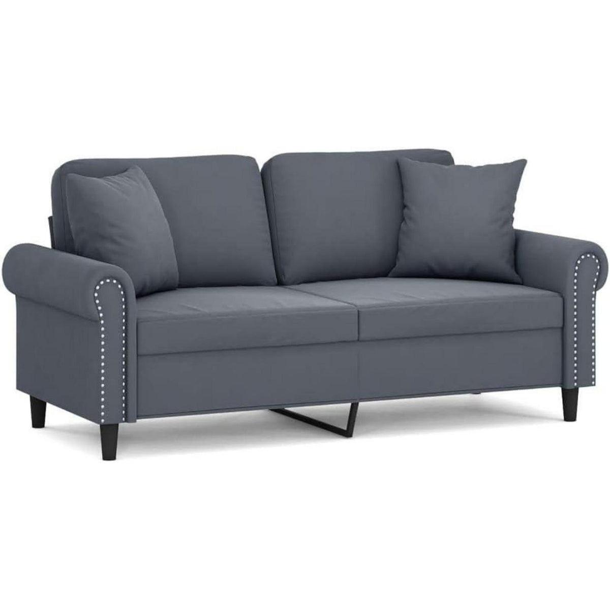 2-Sitzer Sofa Samt Dunkelgrau – Modernes Mini Sofa mit Kissen