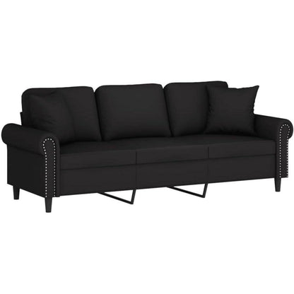 3-Sitzer Samtsofa Schwarz – Modernes Mini Sofa mit Kissen