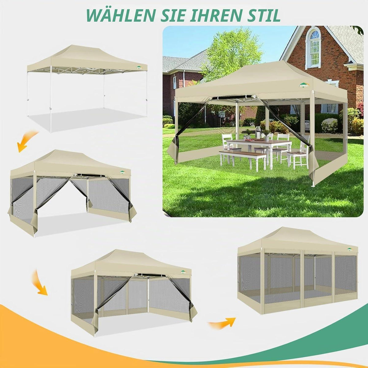 3x4.5m Faltpavillon – Wasserdicht, UV-Schutz & 4 Seitenwände