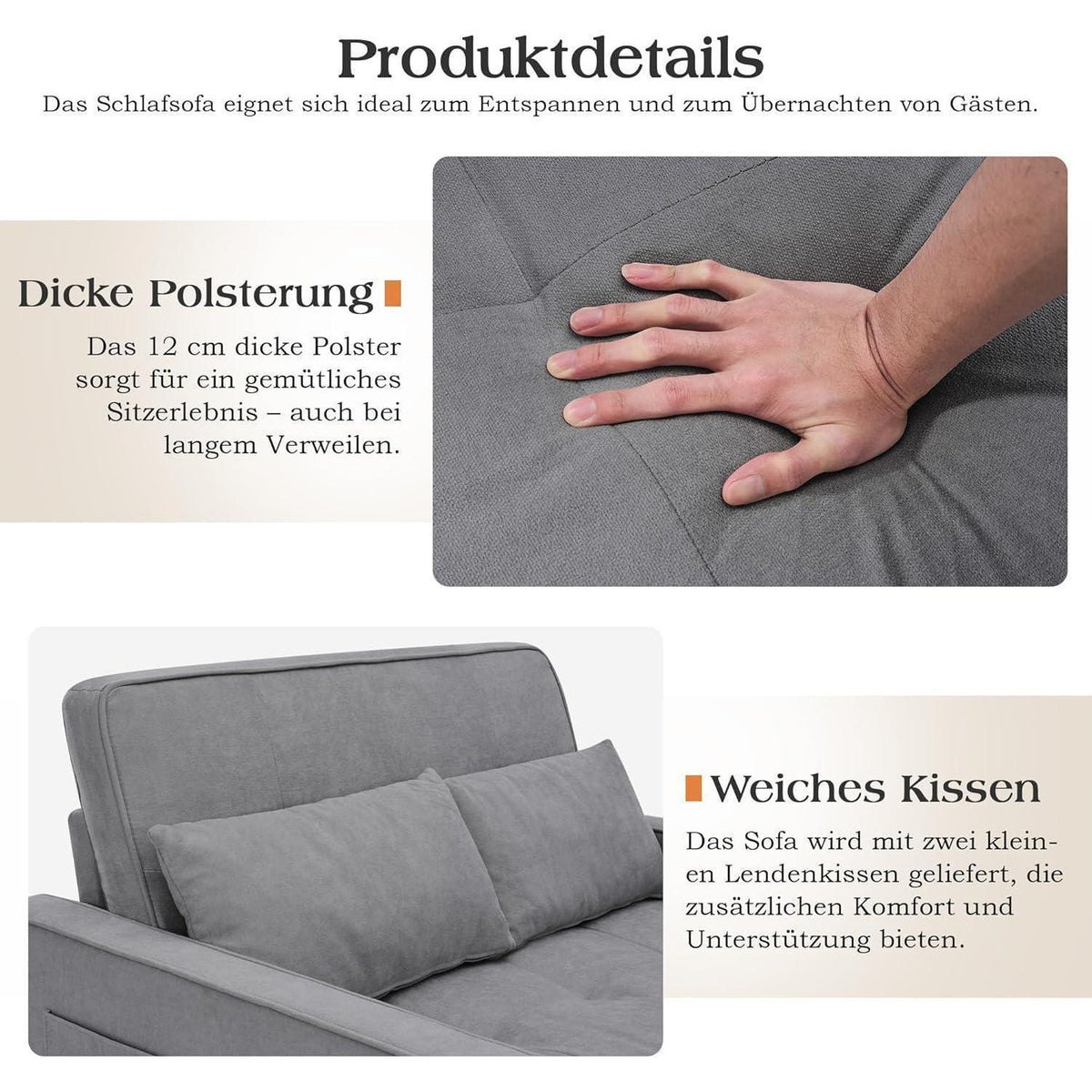 Schlafsofa 186x122cm – Verstellbare Schlafcouch mit Kissen & Stauraum