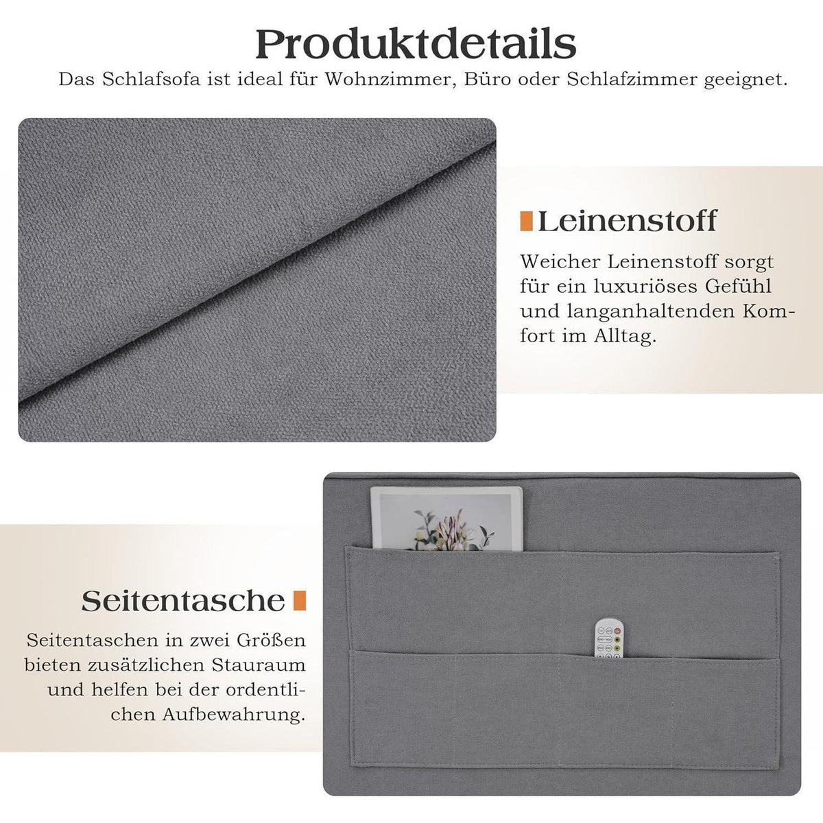Schlafsofa 186x122cm – Verstellbare Schlafcouch mit Kissen & Stauraum
