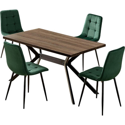 Esstisch Set Dunkelgrün & Dunkelholz | 140x80cm Tisch + 4 Stühle