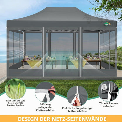 3x4.5m Faltpavillon wasserdicht – UV-Schutz & Mesh-Wände