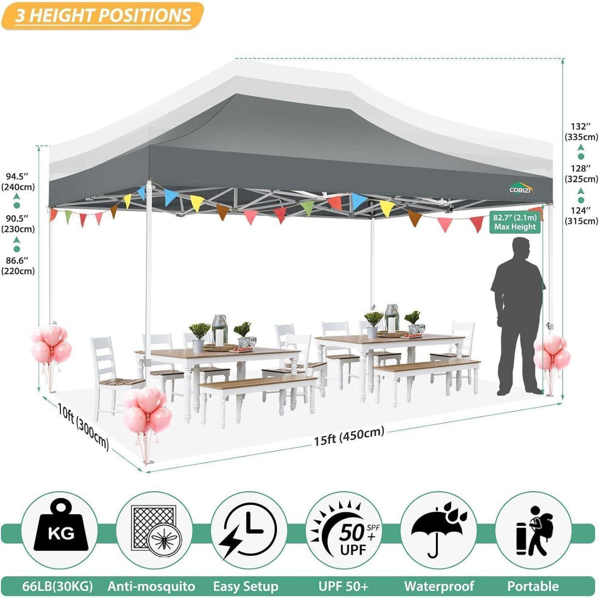 3x4.5m Faltpavillon wasserdicht – UV-Schutz & Mesh-Wände