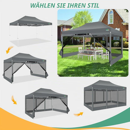 3x4.5m Faltpavillon wasserdicht – UV-Schutz & Mesh-Wände