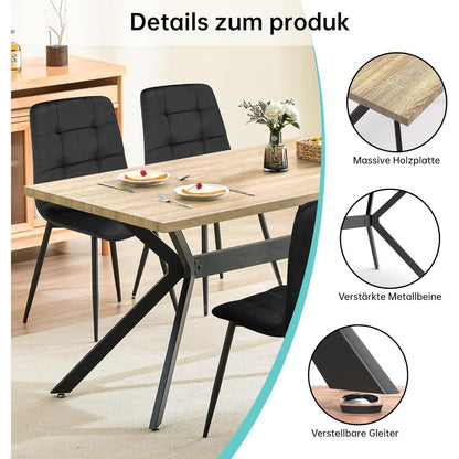 Esstisch Set mit 4 Samtstühlen – Helles Holz 140x80cm