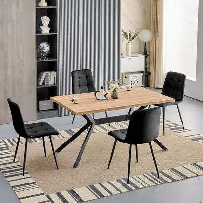 Esstisch Set mit 4 Samtstühlen – Helles Holz 140x80cm