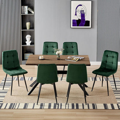 Esstisch Set Dunkelgrün & Dunkelholz | 140x80cm Tisch mit 6 Stühlen