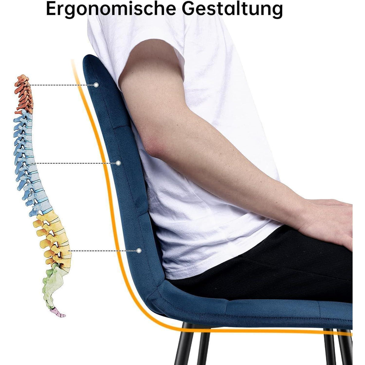 Esstisch Set Dunkelblau – Rechteckiger Küchentisch mit 4 Samtstühlen