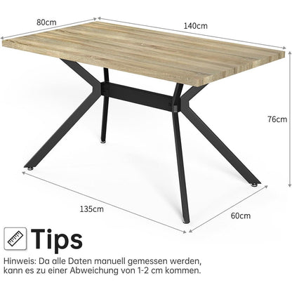 Esstisch Set mit 4 Samtstühlen – Helles Holz 140x80cm