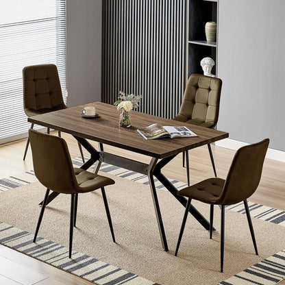 Esstisch Set Dunkelholz mit 4 Samtstühlen 140x80cm