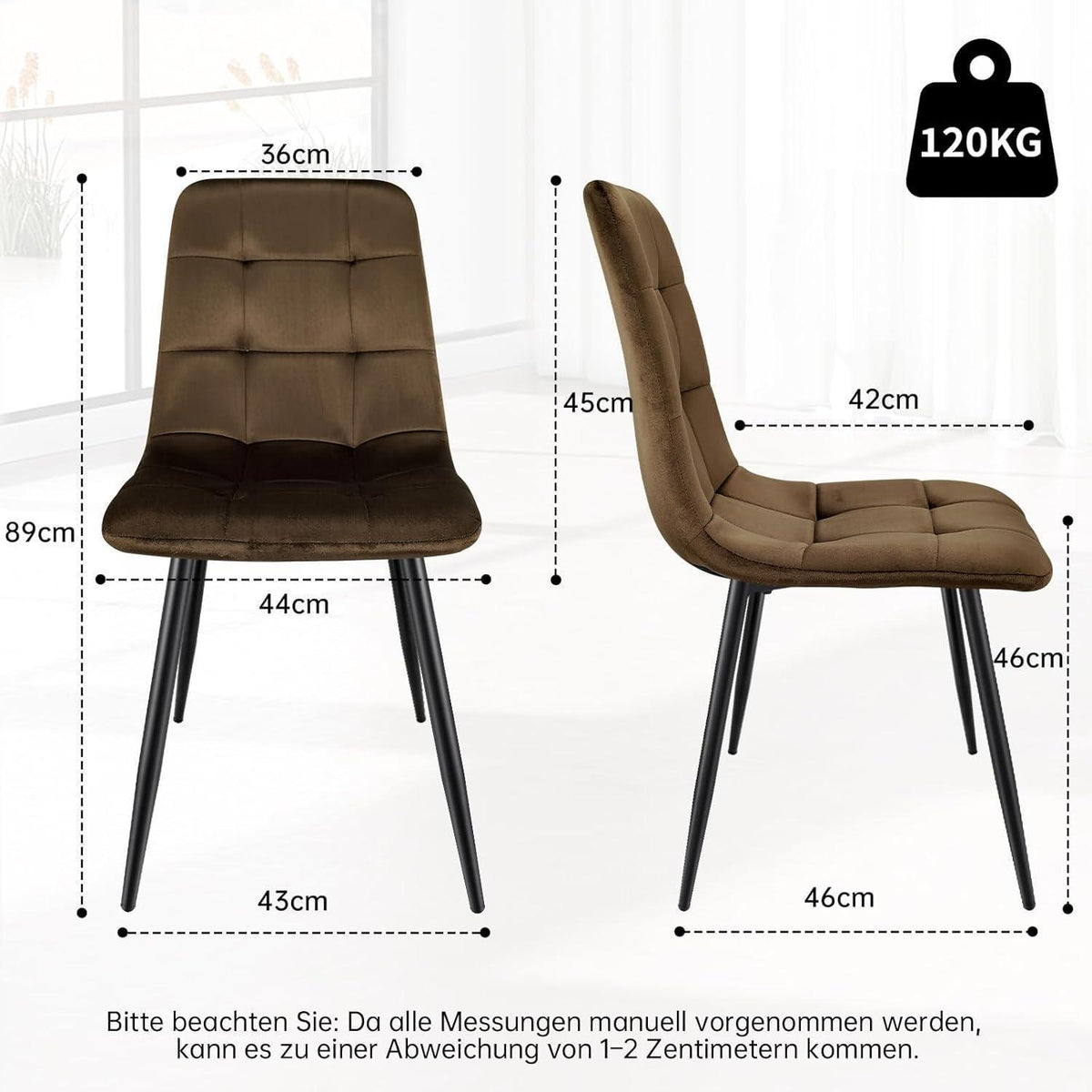 Esstisch Set Dunkelholz mit 4 Samtstühlen 140x80cm